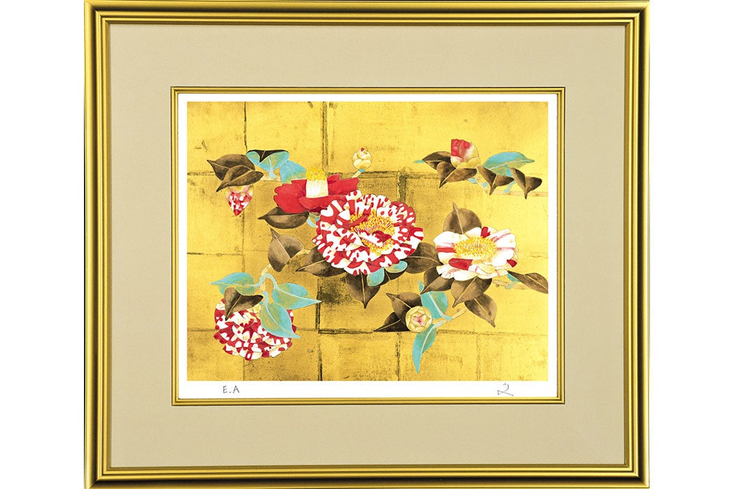 堀文子 【春】 リトグラフ 堀文子 春 椿リトグラフ 166/250 花籠 静物画